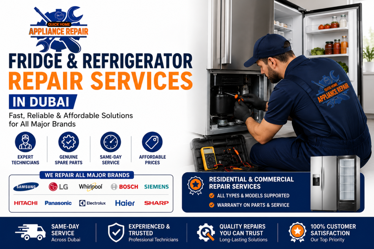 Technician providing fridge and refrigerator repair services in Dubai for residential and commercial appliances.